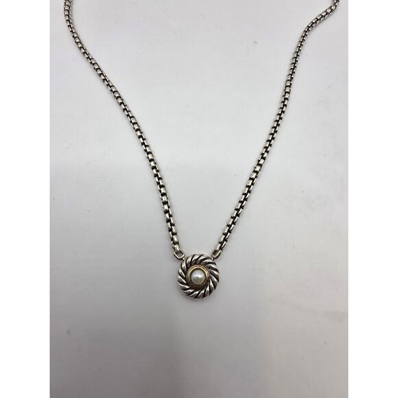 David Yurman Sterling Silver Pearl Cookie Pendant Necklace - Picture 6 of 12